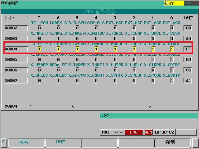 FANUC X4地址全部信号为“1”的故障处理